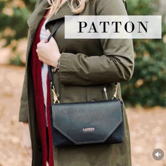 R. Riveter Handbags - R.Riveter • Patton Signature Black Leather + Navy Canvas Crossbody Bag